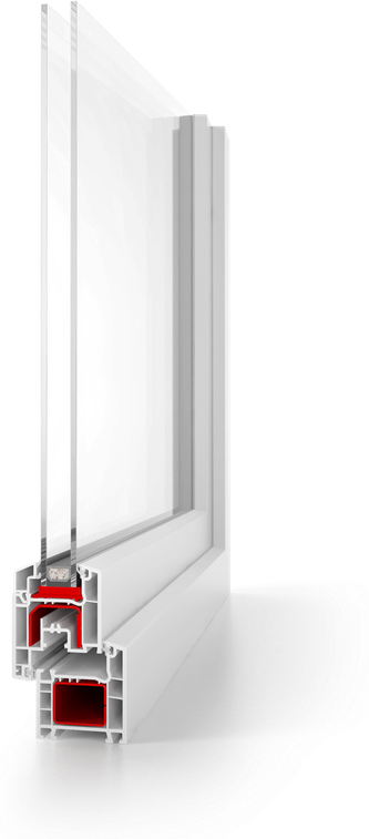 Corte del perfil Serie Ideal 2000 con cámaras interiores y refuerzo